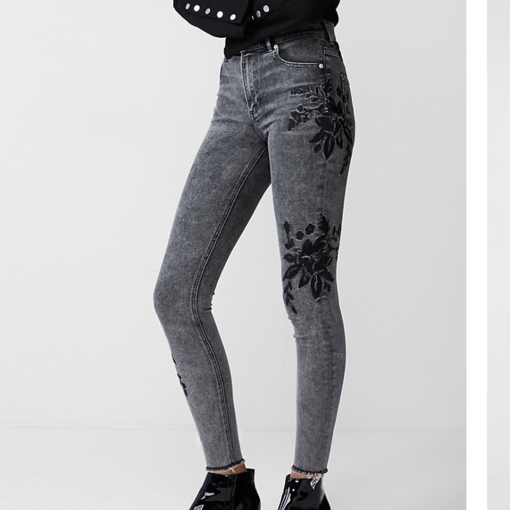 Grey floral legging jeans